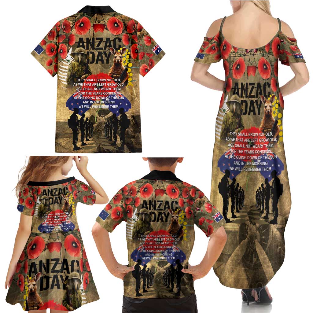 Australia and New Zealand ANZAC Day Family Matching Summer Maxi Dress and Hawaiian Shirt Kangaroo and Kiwi Bird Soldier-Honor and Remember Vintage Style LT03 - Polynesian Pride