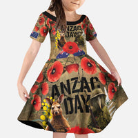 Australia and New Zealand ANZAC Day Family Matching Tank Maxi Dress and Hawaiian Shirt Kangaroo and Kiwi Bird Soldier-Honor and Remember Vintage Style LT03 Daughter's Dress Beige - Polynesian Pride