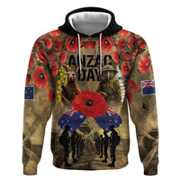 Australia and New Zealand ANZAC Day Hoodie Kangaroo and Kiwi Bird Soldier-Honor and Remember Vintage Style LT03 Pullover Hoodie Beige - Polynesian Pride