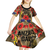 Australia and New Zealand ANZAC Day Kid Short Sleeve Dress Kangaroo and Kiwi Bird Soldier-Honor and Remember Vintage Style LT03 - Polynesian Pride