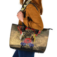 Australia and New Zealand ANZAC Day Leather Tote Bag Kangaroo and Kiwi Bird Soldier-Honor and Remember Vintage Style LT03 Beige - Polynesian Pride