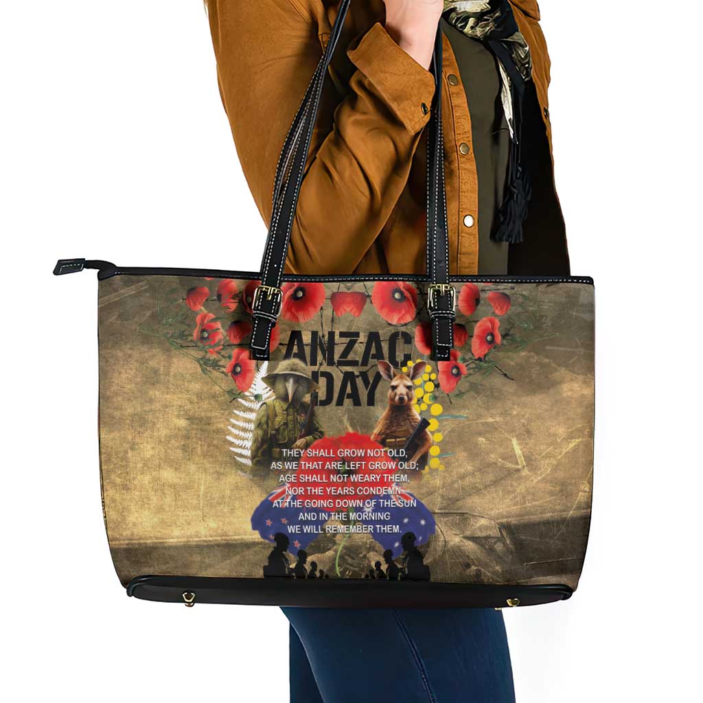 Australia and New Zealand ANZAC Day Leather Tote Bag Kangaroo and Kiwi Bird Soldier-Honor and Remember Vintage Style LT03 - Polynesian Pride