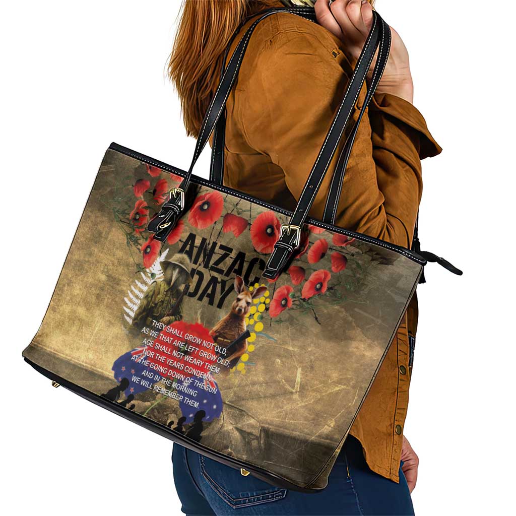 Australia and New Zealand ANZAC Day Leather Tote Bag Kangaroo and Kiwi Bird Soldier-Honor and Remember Vintage Style LT03 - Polynesian Pride