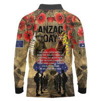 Australia and New Zealand ANZAC Day Long Sleeve Polo Shirt Kangaroo and Kiwi Bird Soldier-Honor and Remember Vintage Style LT03 - Polynesian Pride