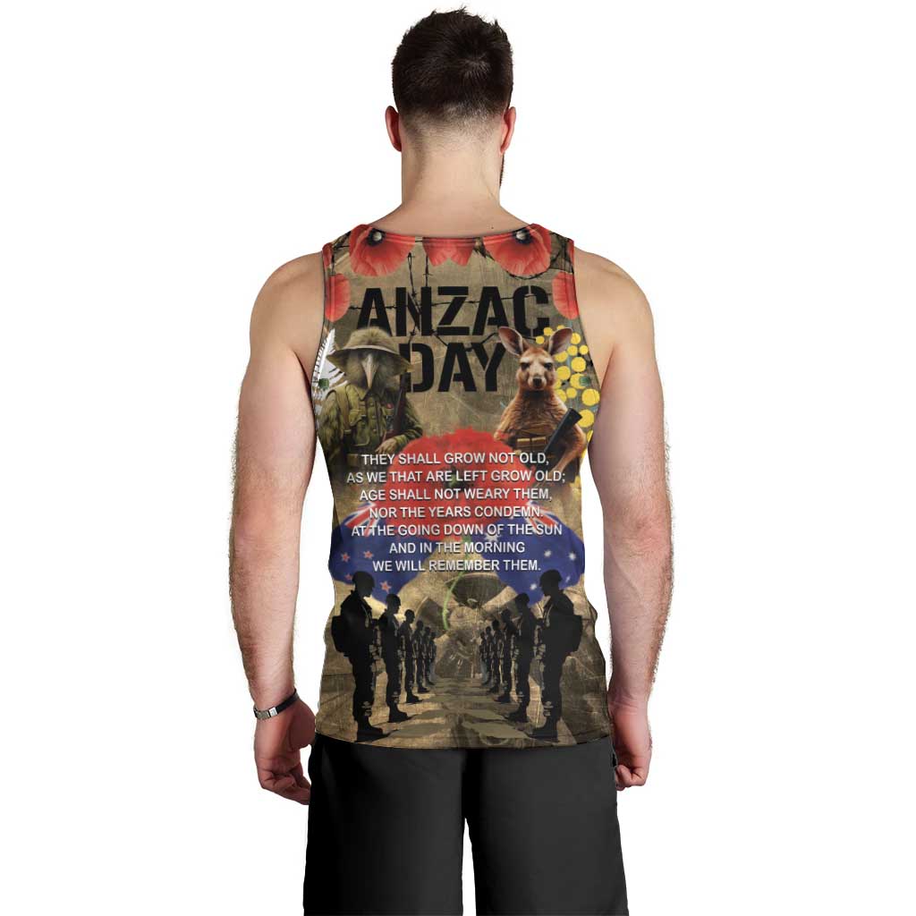 Australia and New Zealand ANZAC Day Men Tank Top Kangaroo and Kiwi Bird Soldier-Honor and Remember Vintage Style LT03 - Polynesian Pride