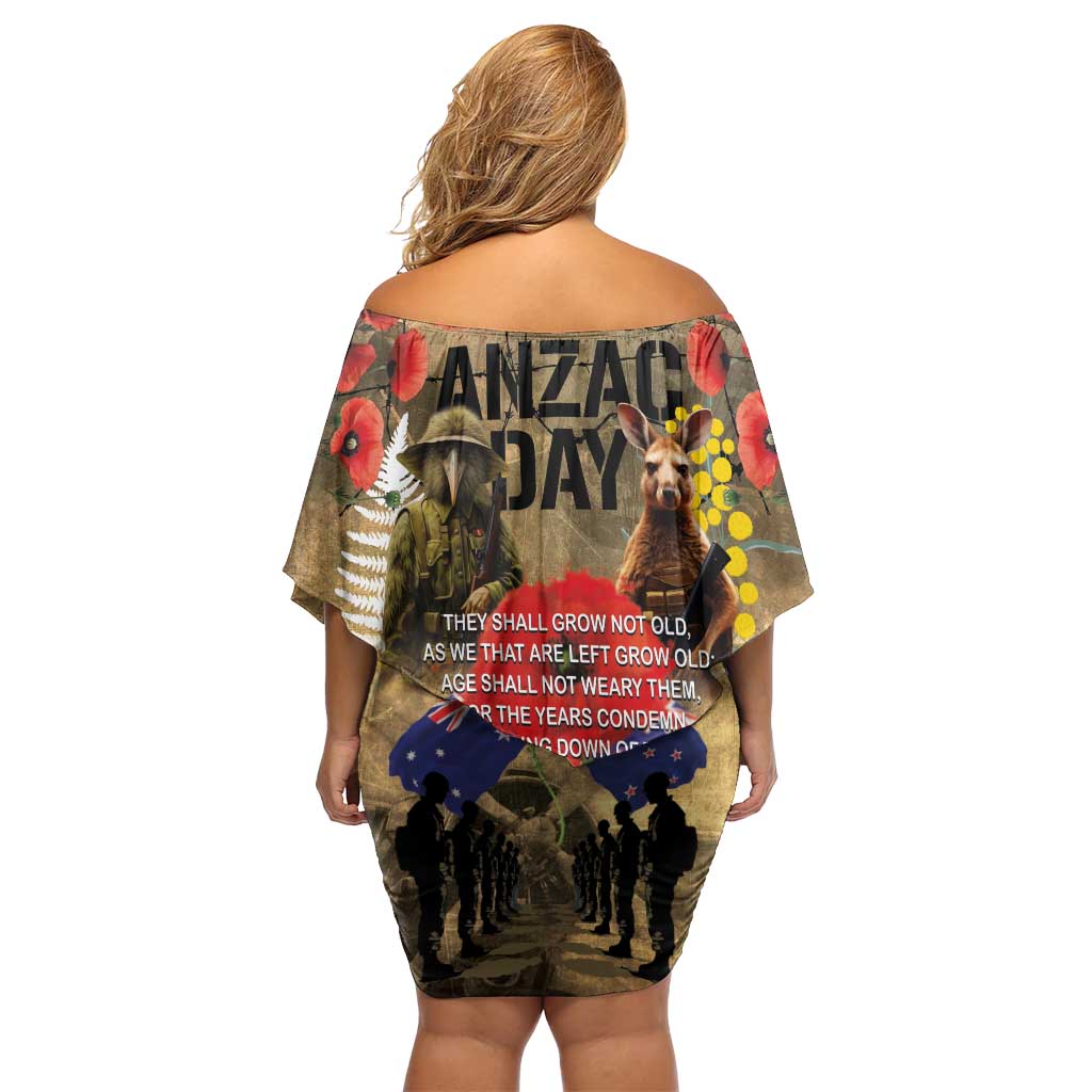 Australia and New Zealand ANZAC Day Off Shoulder Short Dress Kangaroo and Kiwi Bird Soldier-Honor and Remember Vintage Style LT03 - Polynesian Pride