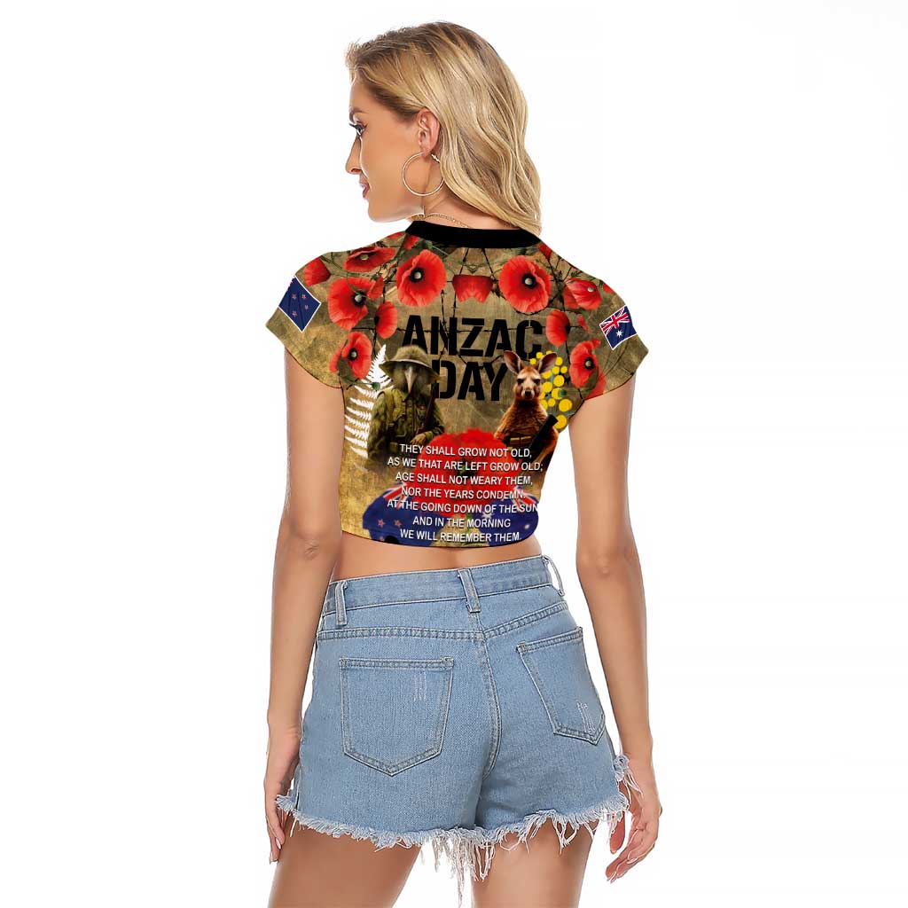 Australia and New Zealand ANZAC Day Raglan Cropped T Shirt Kangaroo and Kiwi Bird Soldier-Honor and Remember Vintage Style LT03 - Polynesian Pride