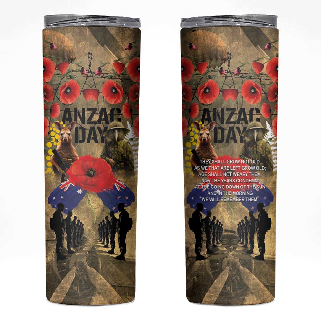 Australia and New Zealand ANZAC Day Skinny Tumbler Kangaroo and Kiwi Bird Soldier-Honor and Remember Vintage Style LT03 Beige - Polynesian Pride