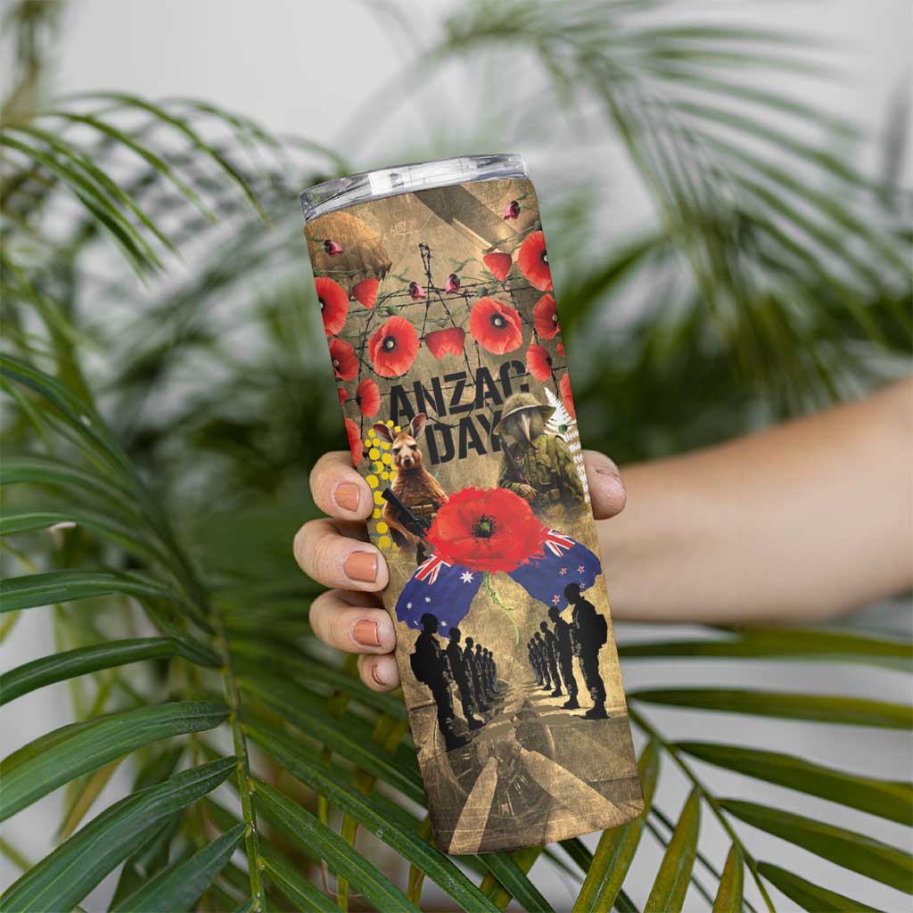 Australia and New Zealand ANZAC Day Skinny Tumbler Kangaroo and Kiwi Bird Soldier-Honor and Remember Vintage Style LT03 - Polynesian Pride
