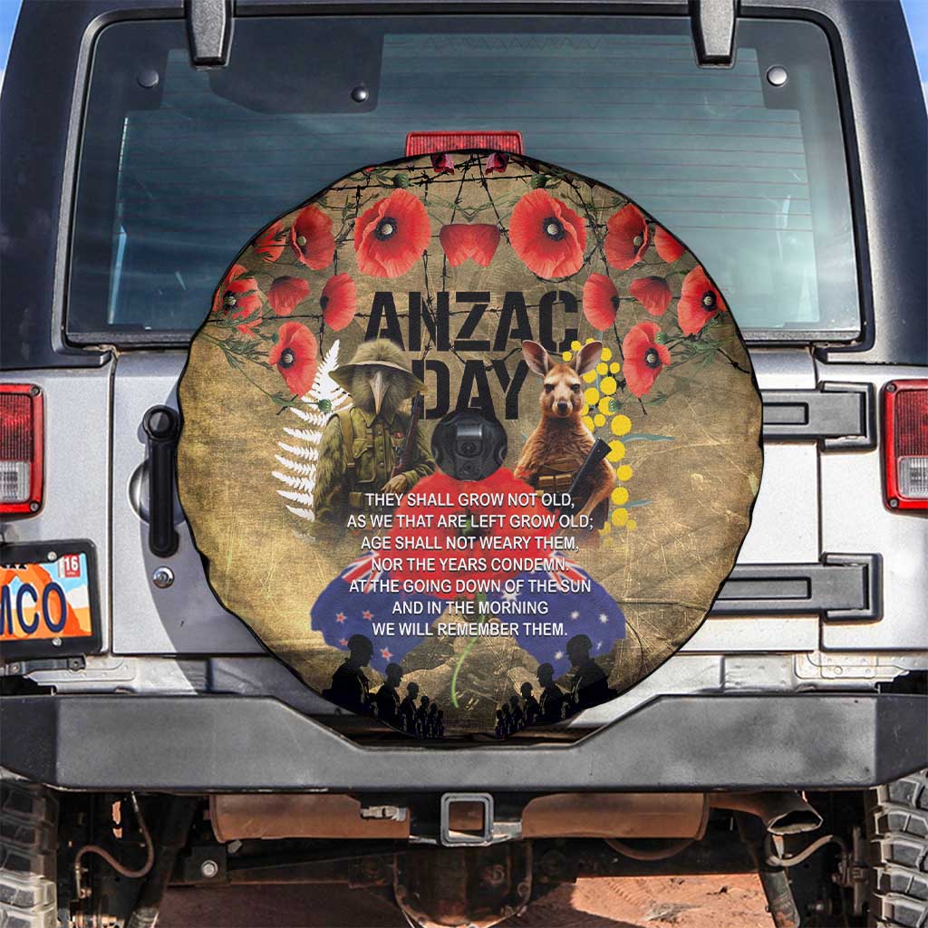 Australia and New Zealand ANZAC Day Spare Tire Cover Kangaroo and Kiwi Bird Soldier-Honor and Remember Vintage Style LT03 Beige - Polynesian Pride