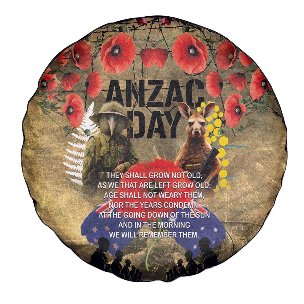 Australia and New Zealand ANZAC Day Spare Tire Cover Kangaroo and Kiwi Bird Soldier-Honor and Remember Vintage Style LT03 - Polynesian Pride