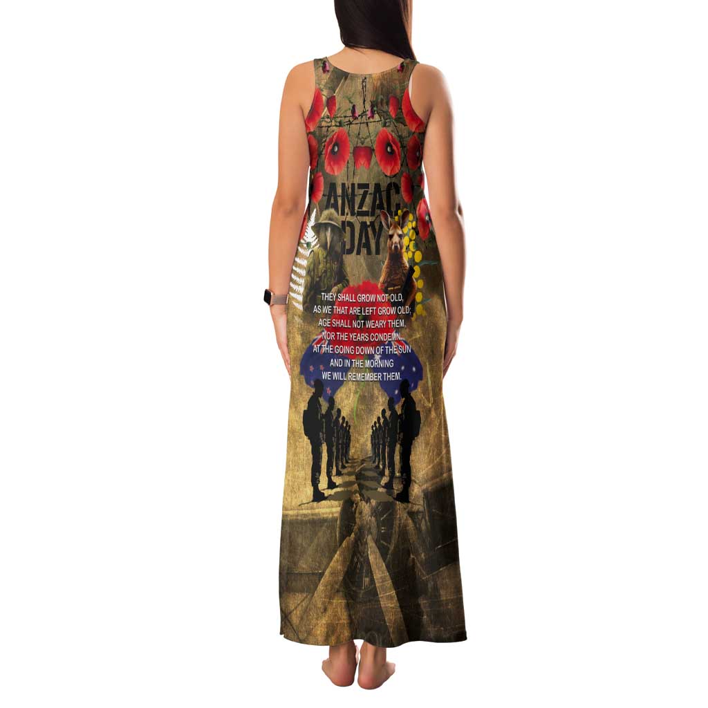 Australia and New Zealand ANZAC Day Tank Maxi Dress Kangaroo and Kiwi Bird Soldier-Honor and Remember Vintage Style LT03 - Polynesian Pride