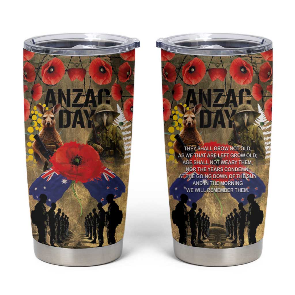 Australia and New Zealand ANZAC Day Tumbler Cup Kangaroo and Kiwi Bird Soldier-Honor and Remember Vintage Style LT03 Beige - Polynesian Pride