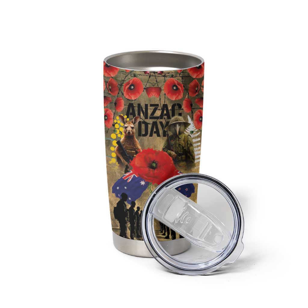 Australia and New Zealand ANZAC Day Tumbler Cup Kangaroo and Kiwi Bird Soldier-Honor and Remember Vintage Style LT03 - Polynesian Pride