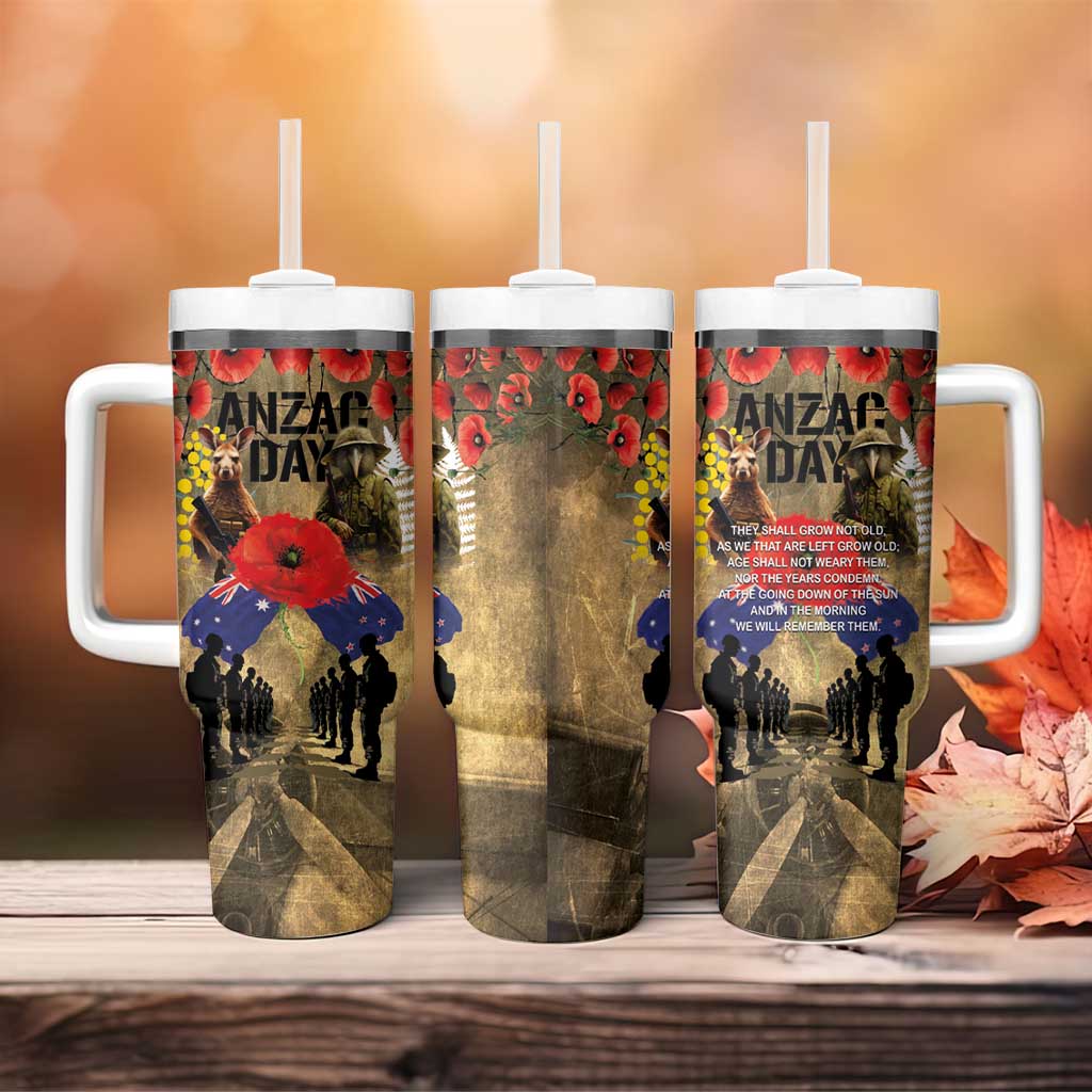 Australia and New Zealand ANZAC Day Tumbler With Handle Kangaroo and Kiwi Bird Soldier-Honor and Remember Vintage Style LT03 - Polynesian Pride