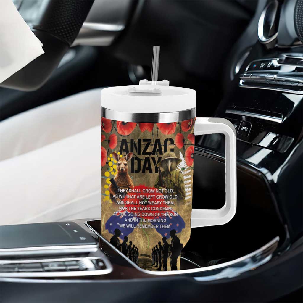 Australia and New Zealand ANZAC Day Tumbler With Handle Kangaroo and Kiwi Bird Soldier-Honor and Remember Vintage Style LT03 - Polynesian Pride