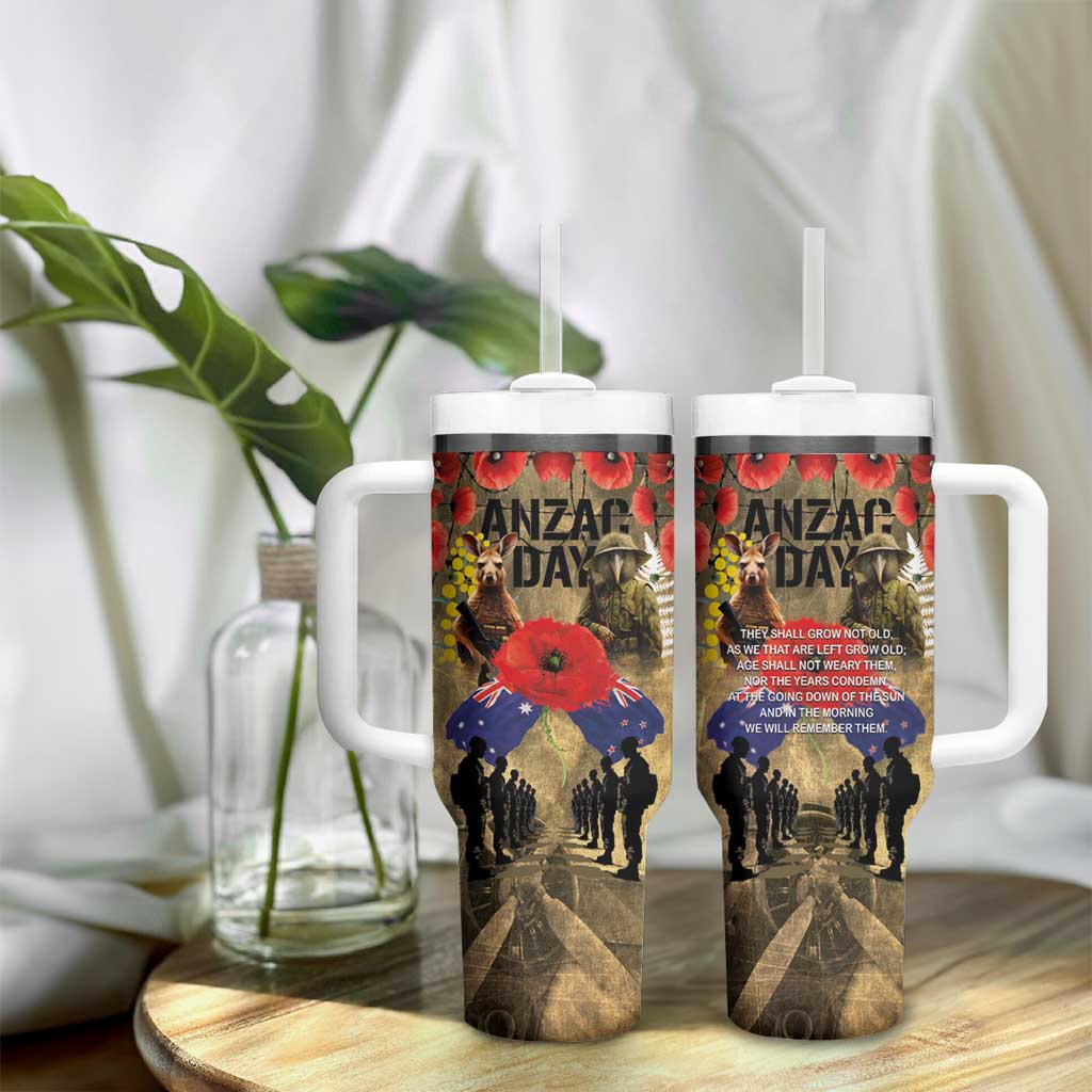 Australia and New Zealand ANZAC Day Tumbler With Handle Kangaroo and Kiwi Bird Soldier-Honor and Remember Vintage Style LT03 - Polynesian Pride