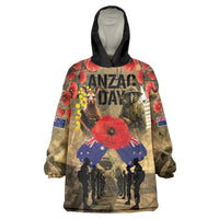 Australia and New Zealand ANZAC Day Wearable Blanket Hoodie Kangaroo and Kiwi Bird Soldier-Honor and Remember Vintage Style LT03 One Size Beige - Polynesian Pride