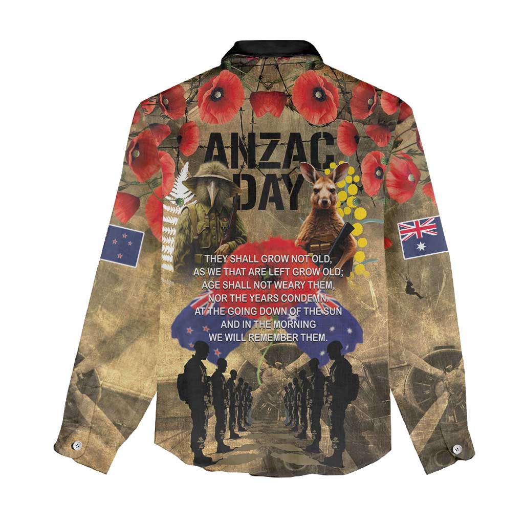 Australia and New Zealand ANZAC Day Women Casual Shirt Kangaroo and Kiwi Bird Soldier-Honor and Remember Vintage Style LT03 - Polynesian Pride
