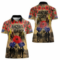 Australia and New Zealand ANZAC Day Women Polo Shirt Kangaroo and Kiwi Bird Soldier-Honor and Remember Vintage Style LT03 - Polynesian Pride