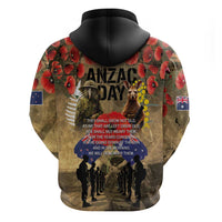 Australia and New Zealand ANZAC Day Zip Hoodie Kangaroo and Kiwi Bird Soldier-Honor and Remember Vintage Style LT03 - Polynesian Pride