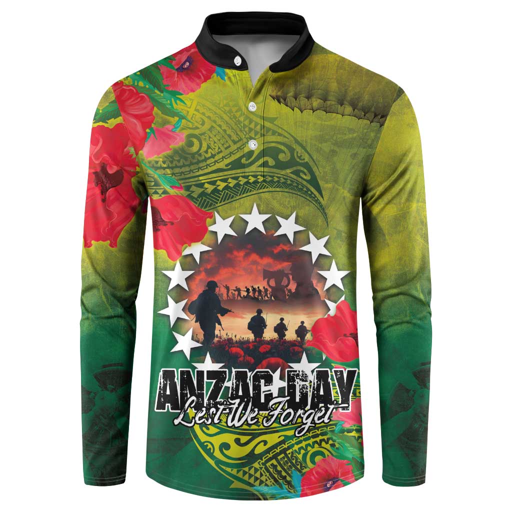 Cook Islands ANDAC Day Button Sweatshirt Honor and Remember Soliders-Forever in My Thoughts Grunge Style LT03 Green-Yellow - Polynesian Pride