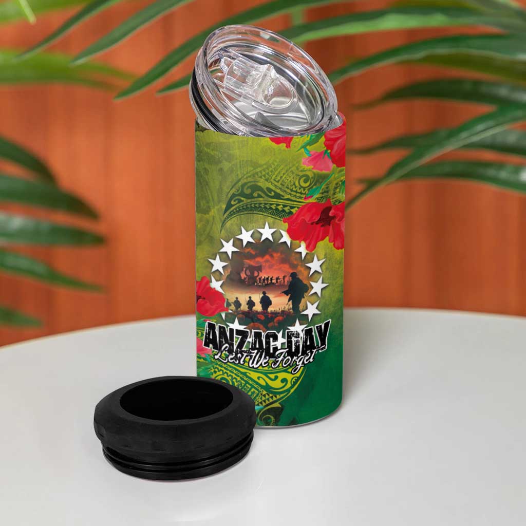Cook Islands ANDAC Day 4 in 1 Can Cooler Tumbler Honor and Remember Soliders-Forever in My Thoughts Grunge Style