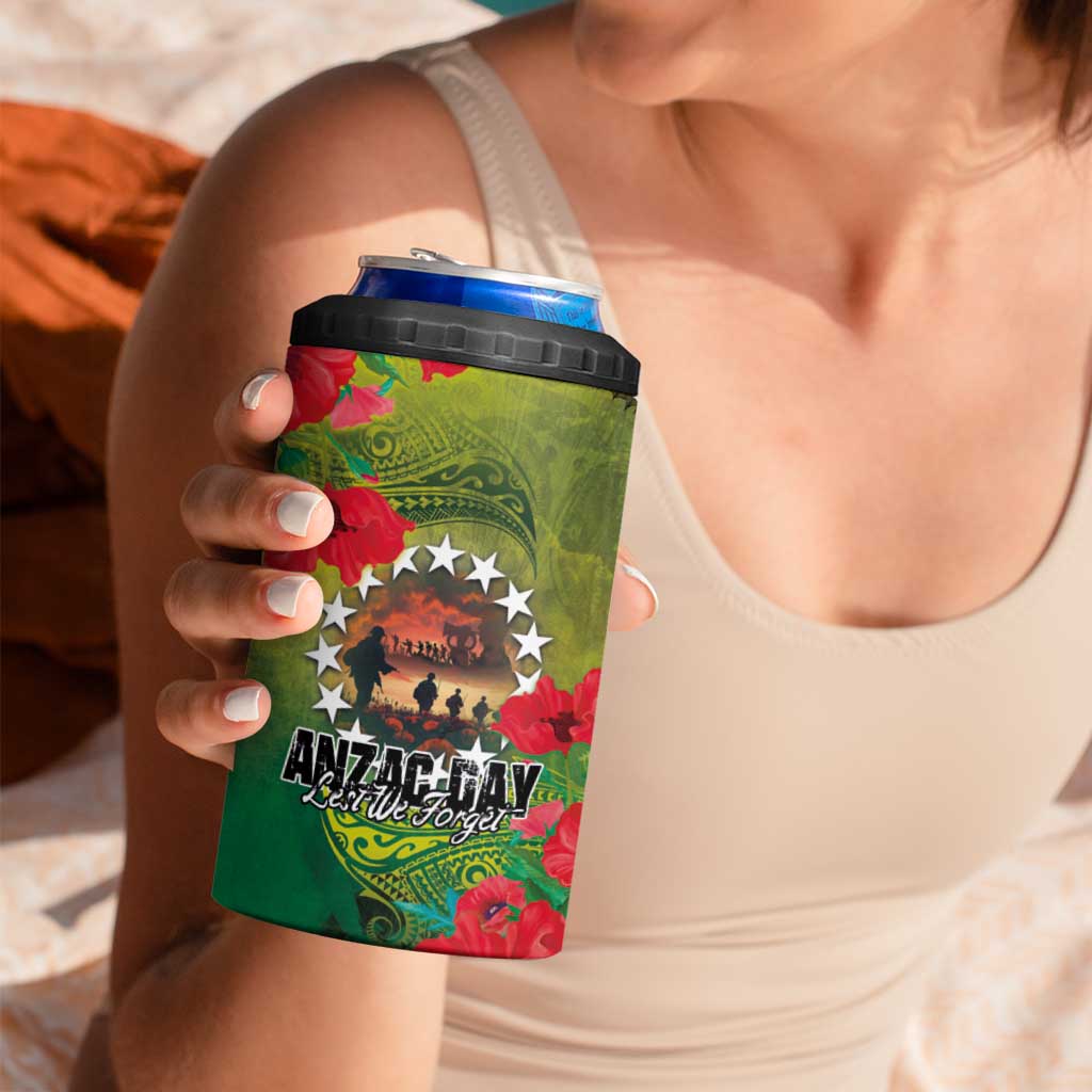Cook Islands ANDAC Day 4 in 1 Can Cooler Tumbler Honor and Remember Soliders-Forever in My Thoughts Grunge Style