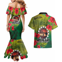 Cook Islands ANDAC Day Couples Matching Mermaid Dress and Hawaiian Shirt Honor and Remember Soliders-Forever in My Thoughts Grunge Style