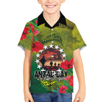 Cook Islands ANDAC Day Family Matching Long Sleeve Bodycon Dress and Hawaiian Shirt Honor and Remember Soliders-Forever in My Thoughts Grunge Style LT03 Son's Shirt Green-Yellow - Polynesian Pride