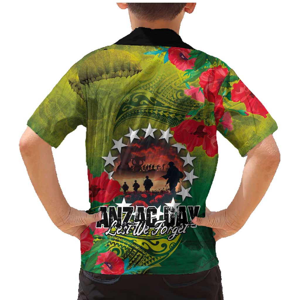 Cook Islands ANDAC Day Family Matching Mermaid Dress and Hawaiian Shirt Honor and Remember Soliders-Forever in My Thoughts Grunge Style LT03 - Polynesian Pride