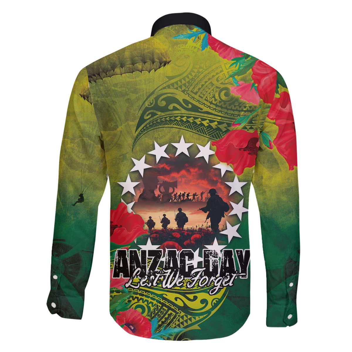 Cook Islands ANDAC Day Family Matching Off The Shoulder Long Sleeve Dress and Hawaiian Shirt Honor and Remember Soliders-Forever in My Thoughts Grunge Style LT03 - Polynesian Pride