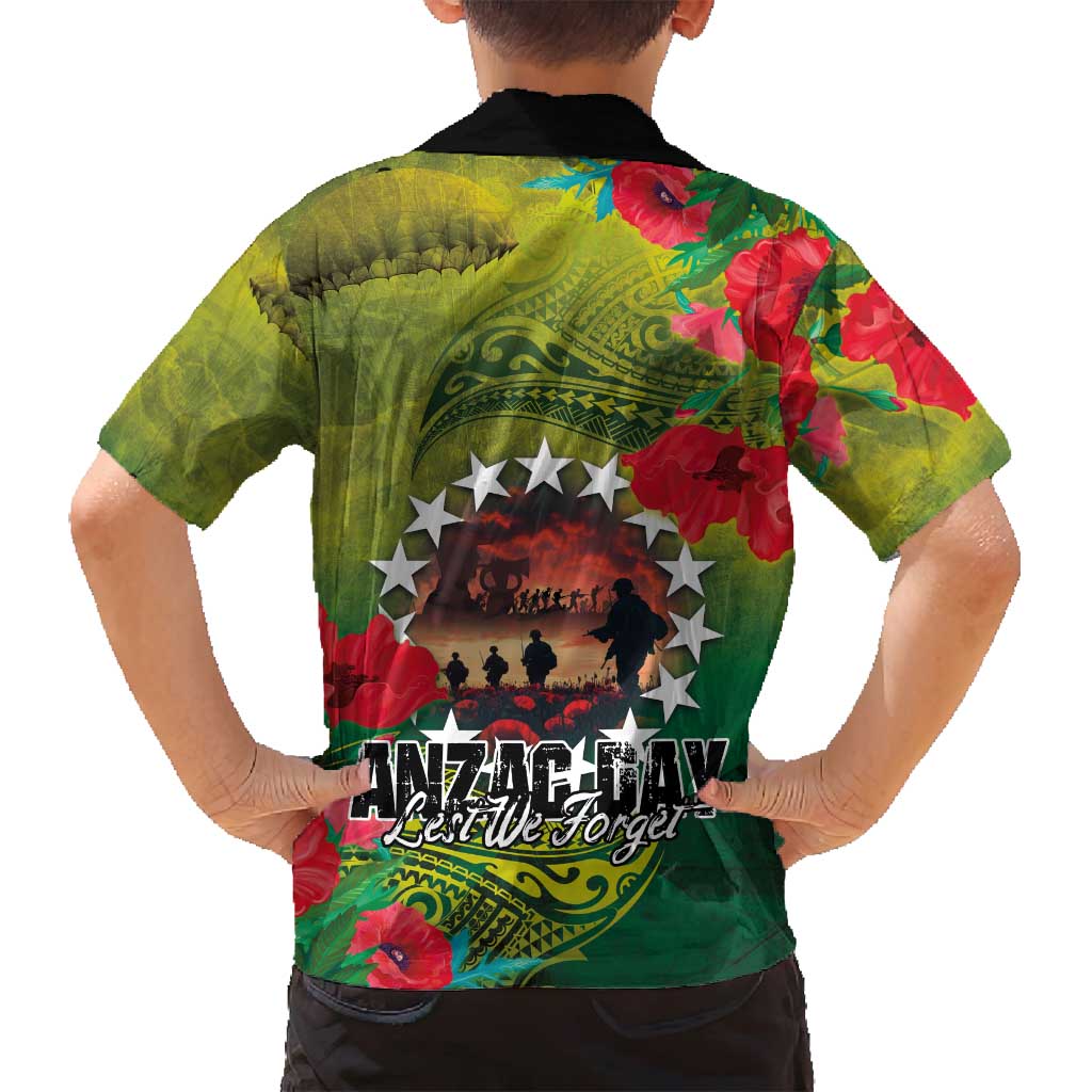 Cook Islands ANDAC Day Family Matching Off Shoulder Maxi Dress and Hawaiian Shirt Honor and Remember Soliders-Forever in My Thoughts Grunge Style LT03 - Polynesian Pride