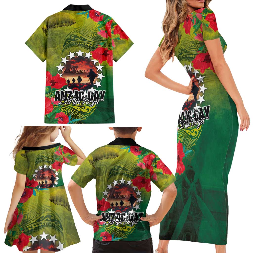 Cook Islands ANDAC Day Family Matching Short Sleeve Bodycon Dress and Hawaiian Shirt Honor and Remember Soliders-Forever in My Thoughts Grunge Style LT03 - Polynesian Pride