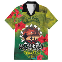 Cook Islands ANDAC Day Family Matching Summer Maxi Dress and Hawaiian Shirt Honor and Remember Soliders-Forever in My Thoughts Grunge Style LT03 Dad's Shirt - Short Sleeve Green-Yellow - Polynesian Pride
