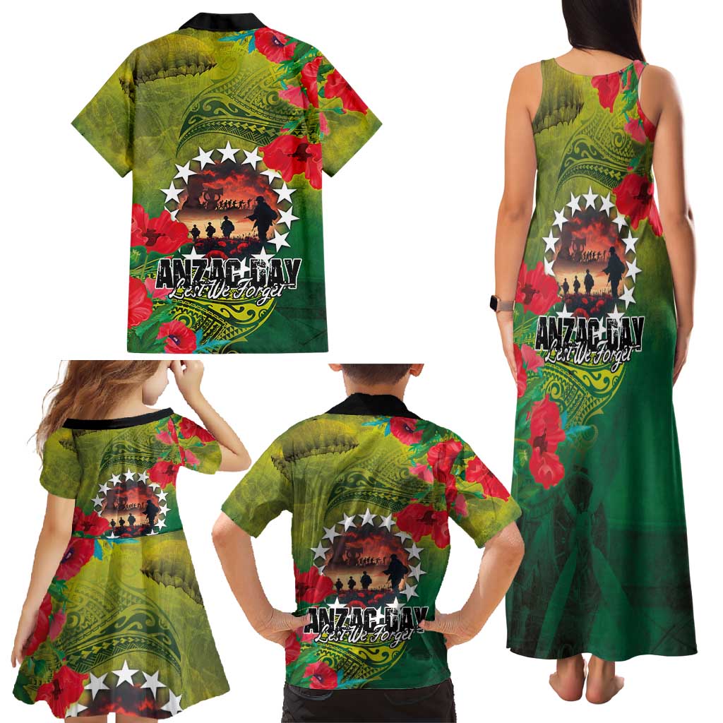 Cook Islands ANDAC Day Family Matching Tank Maxi Dress and Hawaiian Shirt Honor and Remember Soliders-Forever in My Thoughts Grunge Style LT03 - Polynesian Pride