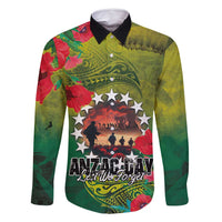 Cook Islands ANDAC Day Family Matching Tank Maxi Dress and Hawaiian Shirt Honor and Remember Soliders-Forever in My Thoughts Grunge Style LT03 Dad's Shirt - Long Sleeve Green-Yellow - Polynesian Pride