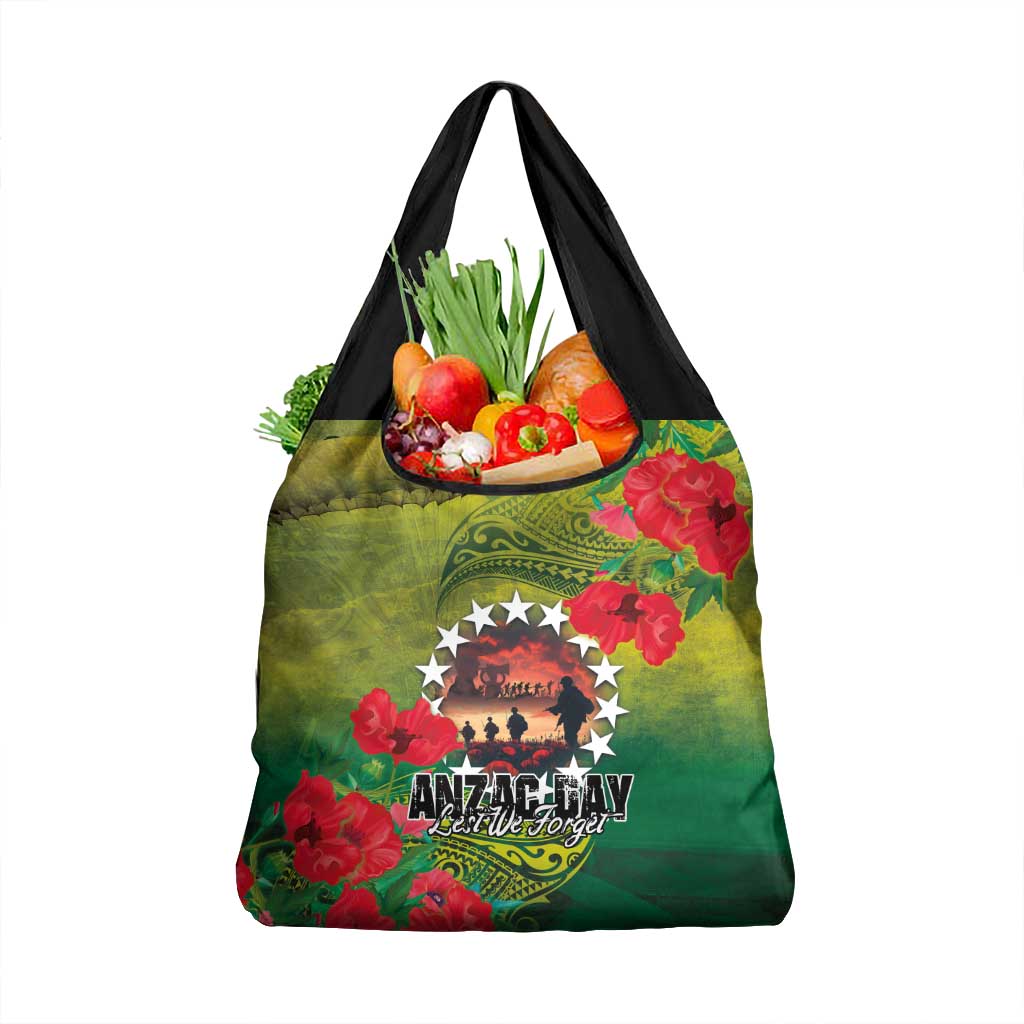 Cook Islands ANDAC Day Grocery Bag Honor and Remember Soliders-Forever in My Thoughts Grunge Style LT03 1-pack One Size Green-Yellow - Polynesian Pride