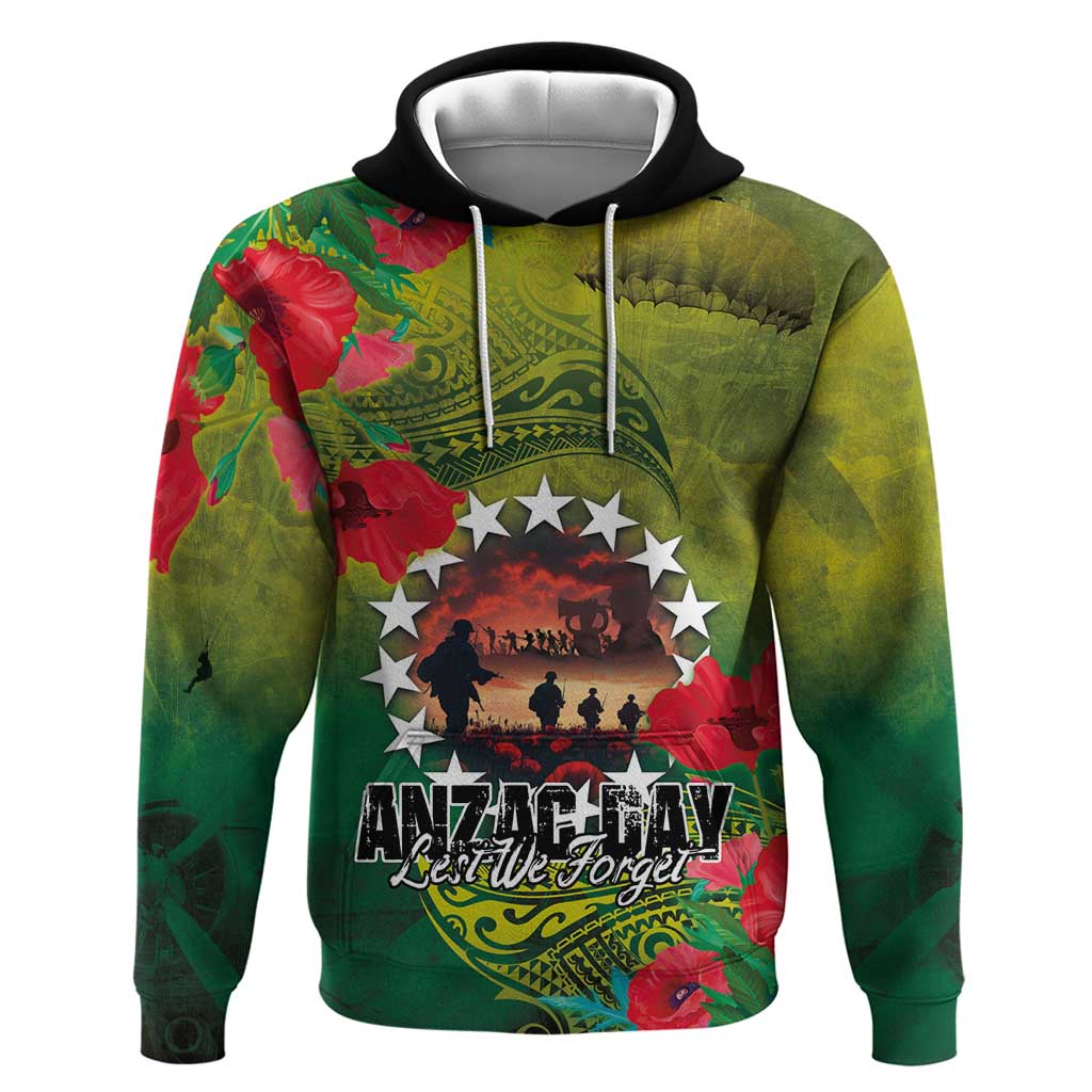 Cook Islands ANDAC Day Hoodie Honor and Remember Soliders-Forever in My Thoughts Grunge Style LT03 Pullover Hoodie Green-Yellow - Polynesian Pride