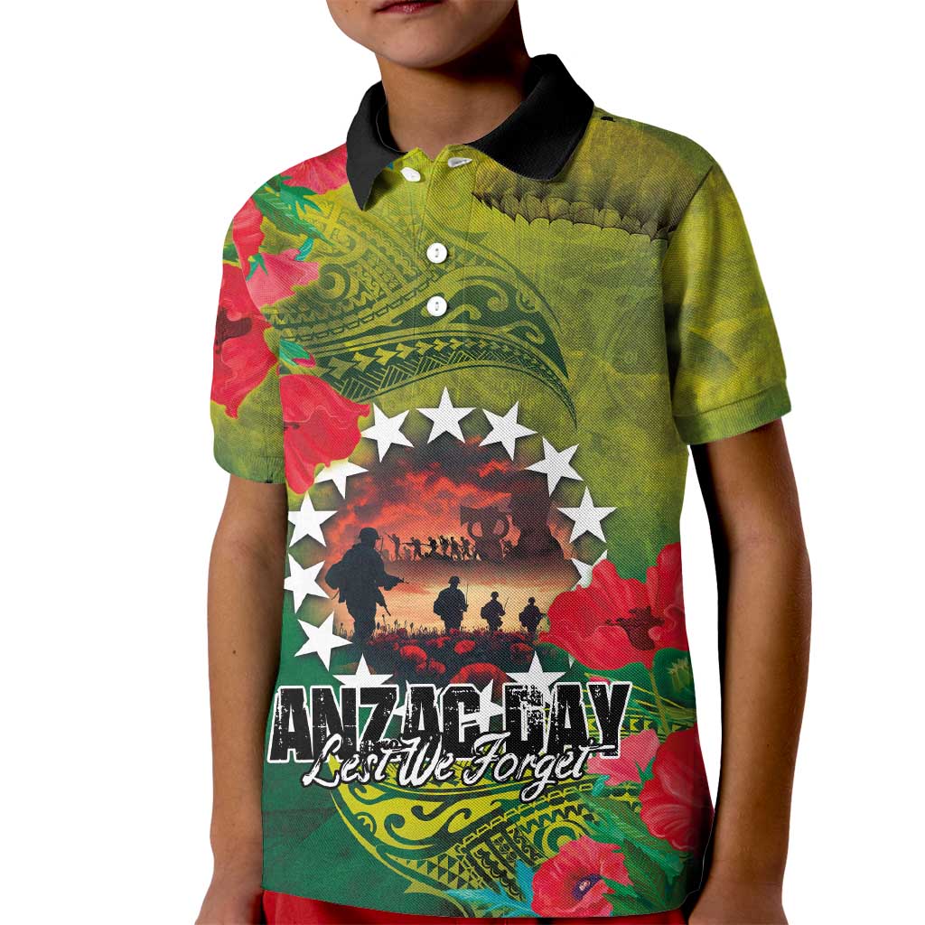 Cook Islands ANDAC Day Kid Polo Shirt Honor and Remember Soliders-Forever in My Thoughts Grunge Style
