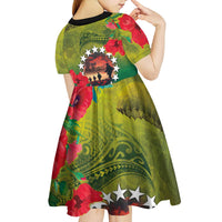 Cook Islands ANDAC Day Kid Short Sleeve Dress Honor and Remember Soliders-Forever in My Thoughts Grunge Style