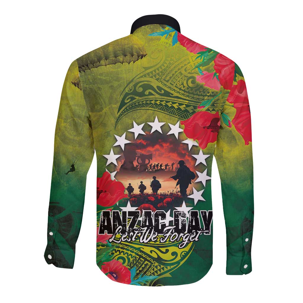 Cook Islands ANDAC Day Long Sleeve Button Shirt Honor and Remember Soliders-Forever in My Thoughts Grunge Style
