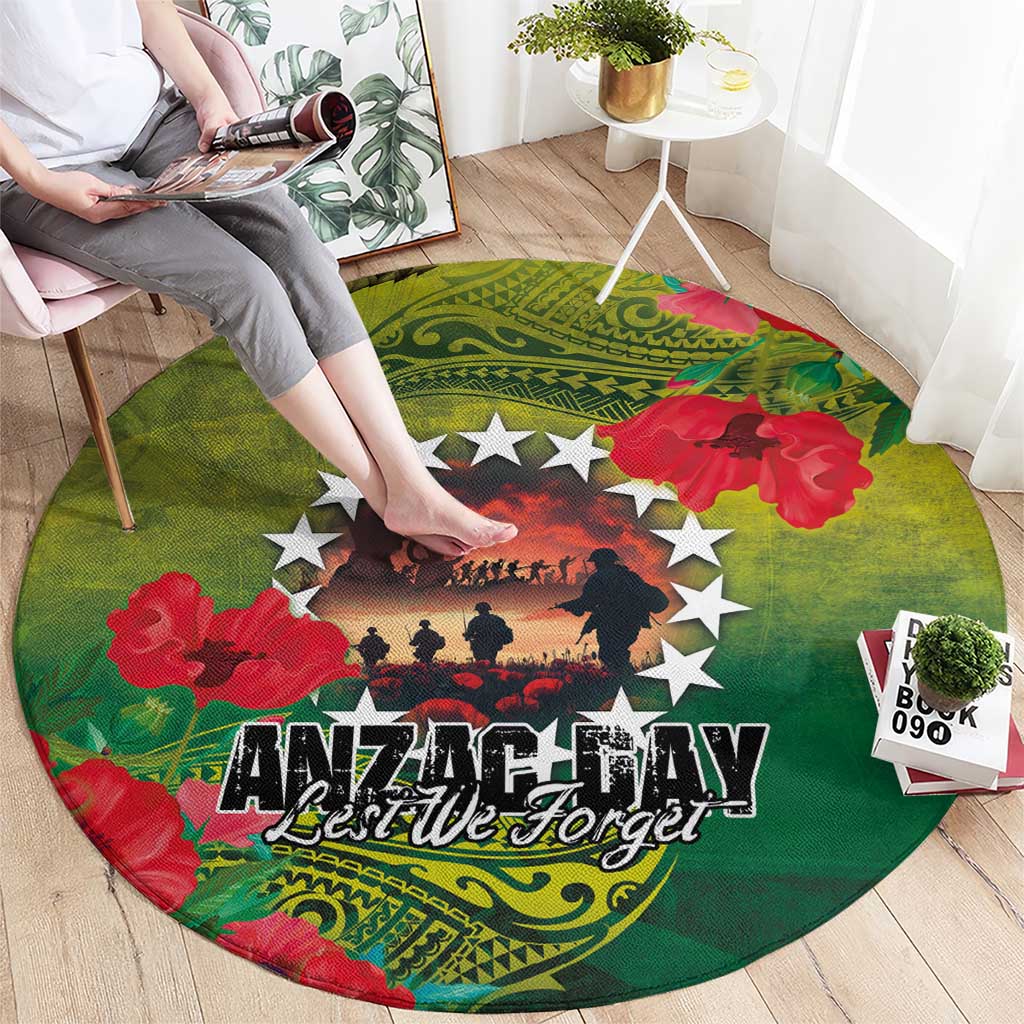 Cook Islands ANDAC Day Round Carpet Honor and Remember Soliders-Forever in My Thoughts Grunge Style LT03 - Polynesian Pride