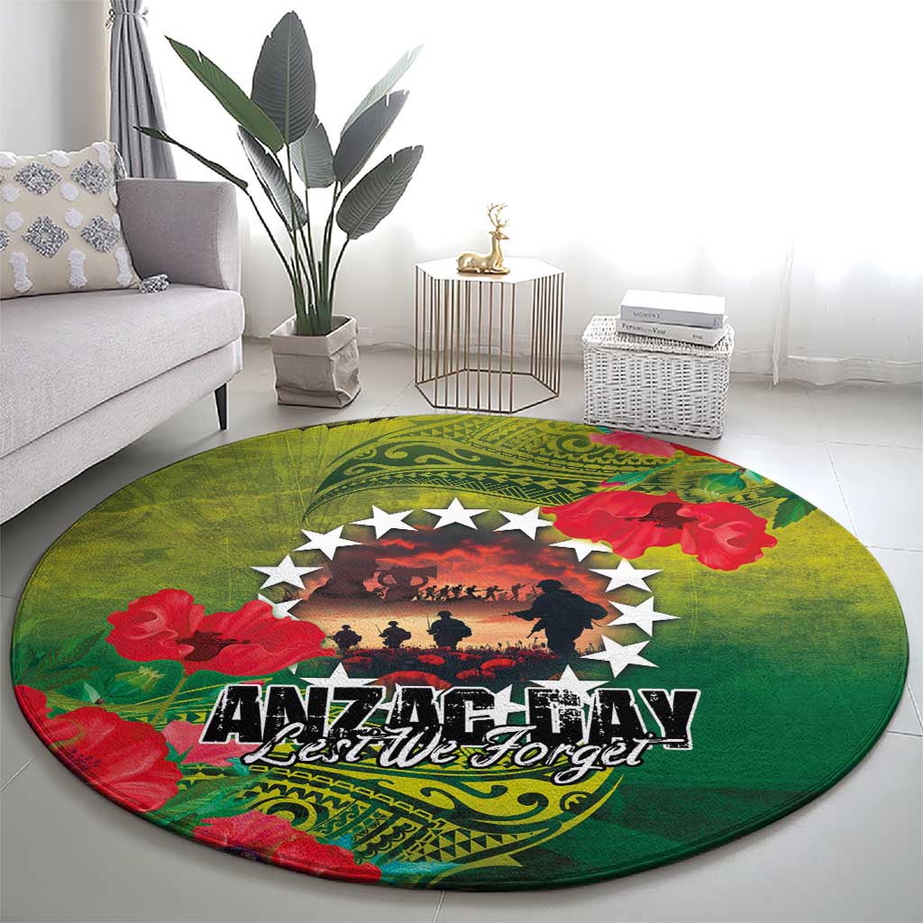 Cook Islands ANDAC Day Round Carpet Honor and Remember Soliders-Forever in My Thoughts Grunge Style LT03 - Polynesian Pride