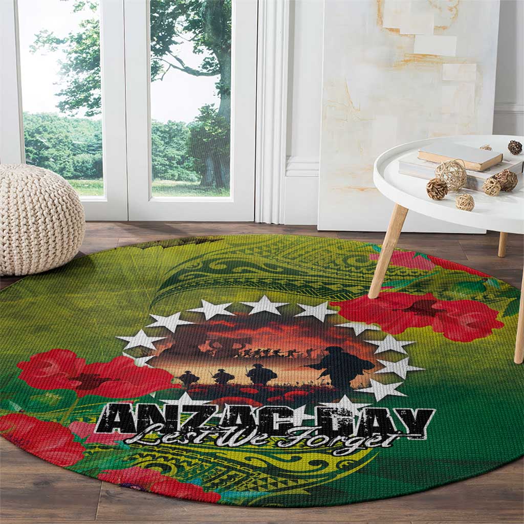 Cook Islands ANDAC Day Round Carpet Honor and Remember Soliders-Forever in My Thoughts Grunge Style LT03 - Polynesian Pride
