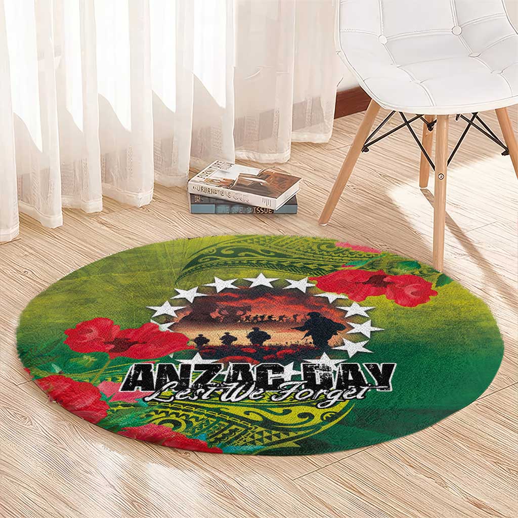 Cook Islands ANDAC Day Round Carpet Honor and Remember Soliders-Forever in My Thoughts Grunge Style LT03 - Polynesian Pride