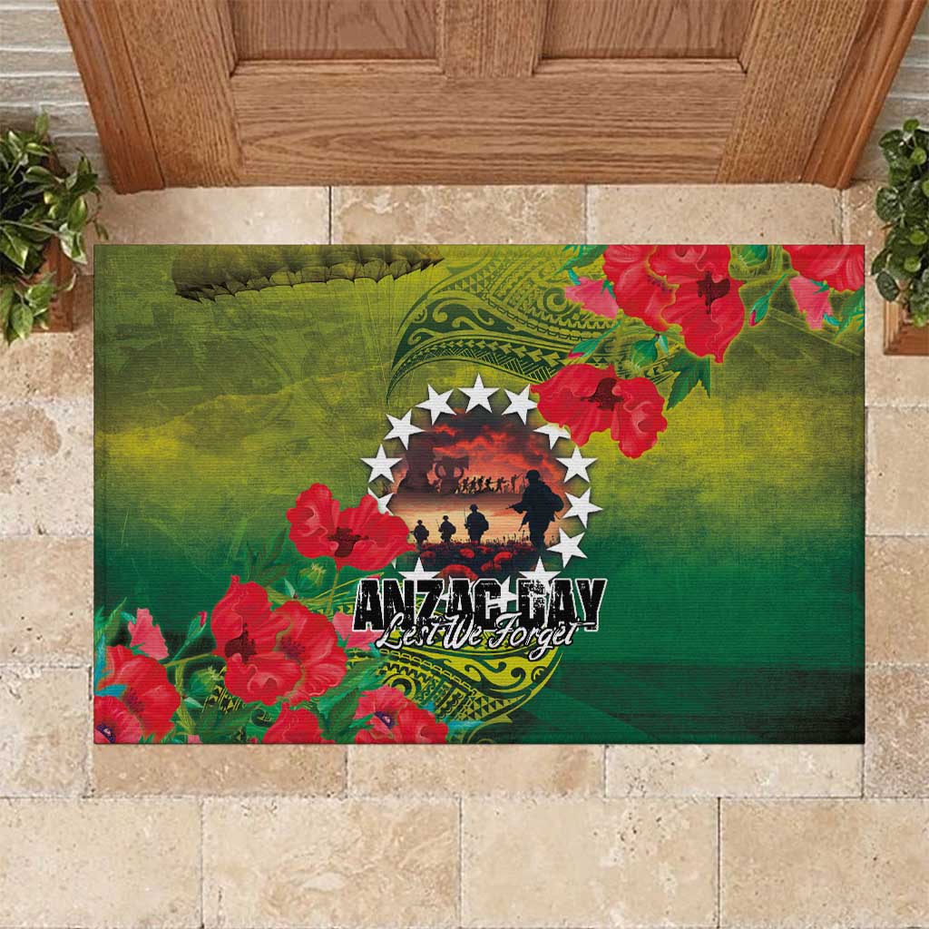 Cook Islands ANDAC Day Rubber Doormat Honor and Remember Soliders-Forever in My Thoughts Grunge Style LT03 Green-Yellow - Polynesian Pride