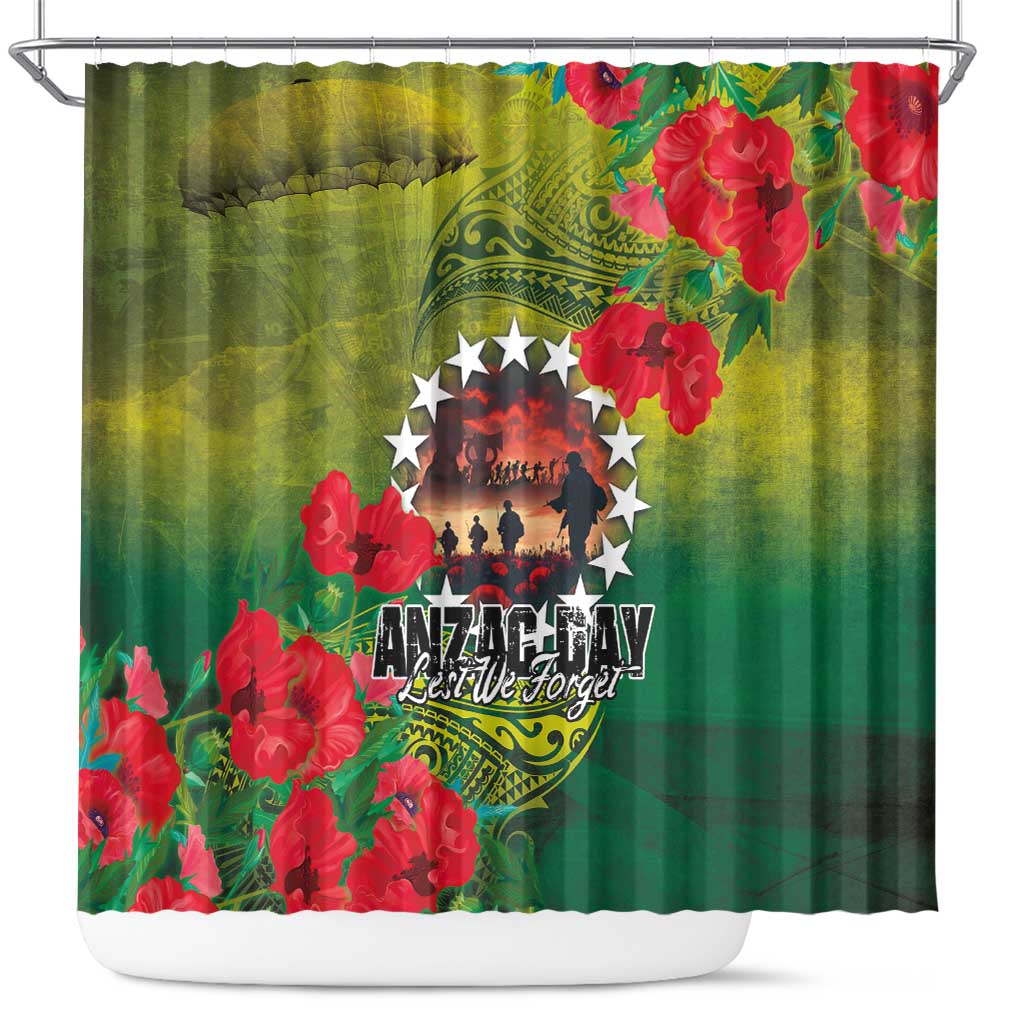 Cook Islands ANDAC Day Shower Curtain Honor and Remember Soliders-Forever in My Thoughts Grunge Style LT03 Green-Yellow - Polynesian Pride