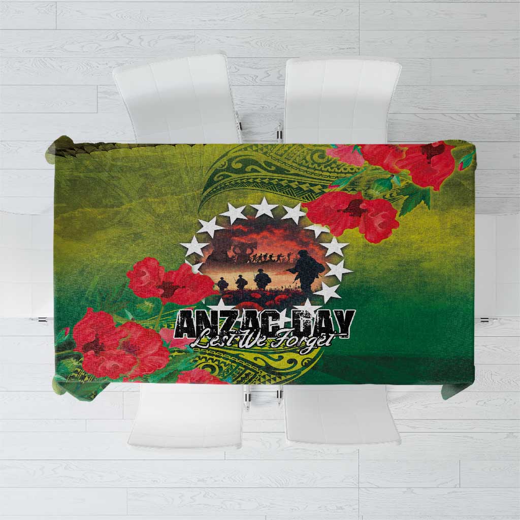 Cook Islands ANDAC Day Tablecloth Honor and Remember Soliders-Forever in My Thoughts Grunge Style LT03 Green-Yellow - Polynesian Pride