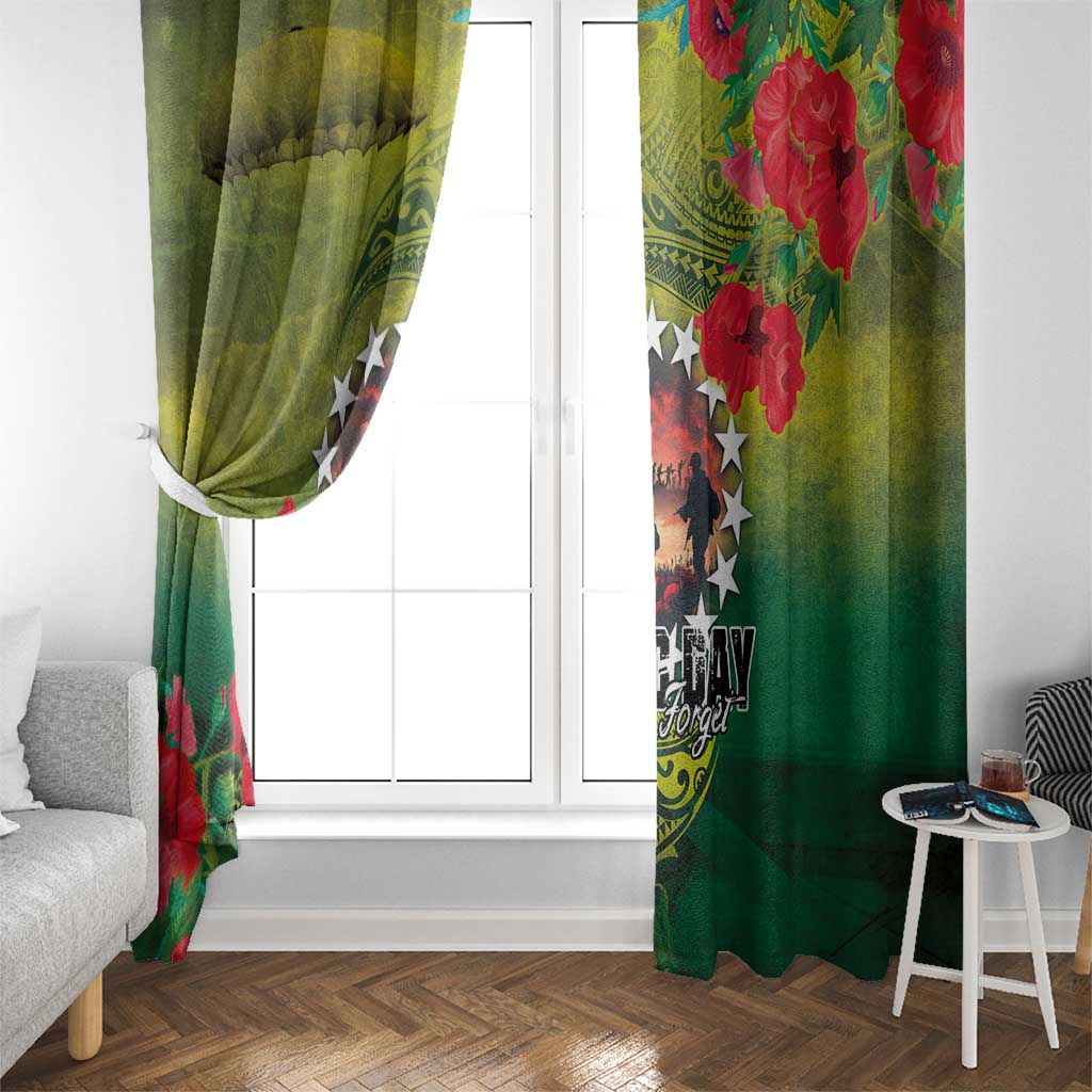 Cook Islands ANDAC Day Window Curtain Honor and Remember Soliders-Forever in My Thoughts Grunge Style